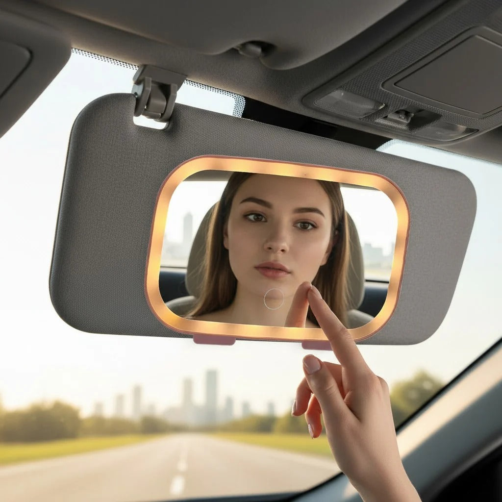 Car Sun Visor Vanity Makeup Mirror With LED Lighting